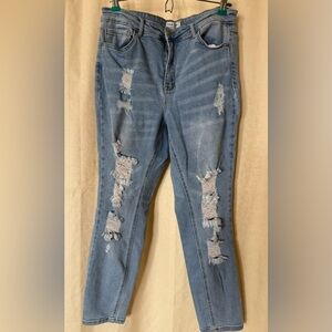 Wax Jeans, Women’s size 14 Distressed high rise stretch skinny ankle blue jeans